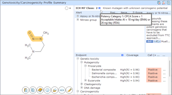 View the CPCA category and acceptable intake limits directly in the user interface.